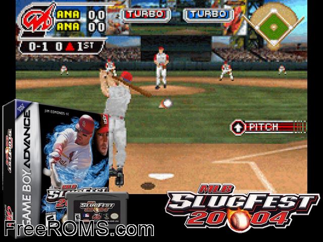 Mlb Slugfest 20-04 Gameboy Advance game showing 3D box cover and gameplay screenshot